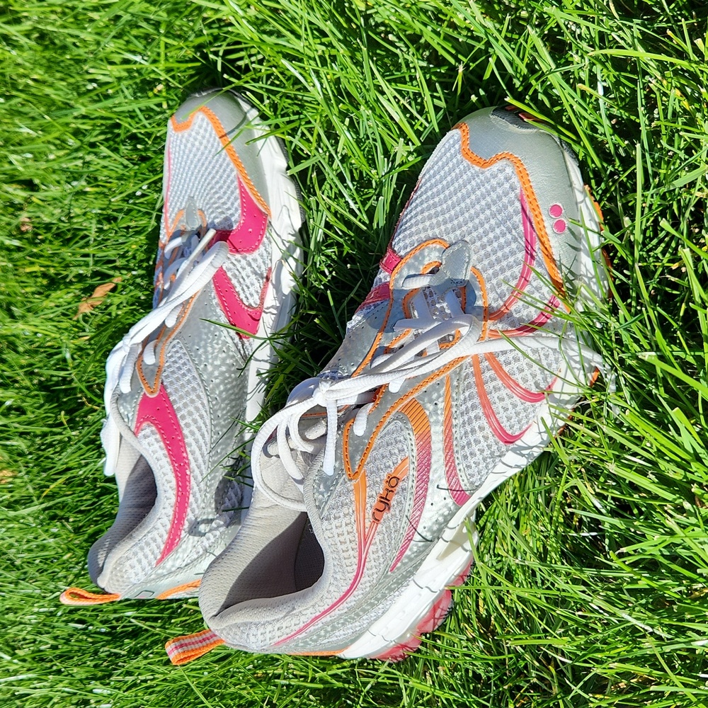 Ryka Revive 2 Tennis Shoes, Size 8.5, White, Silver, Pink, Orange, EUC